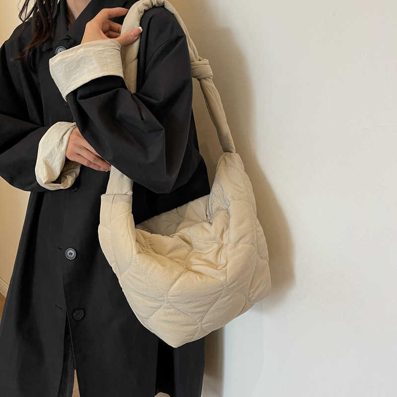 autumn winter cotton clothing dumpling bag, embroidered fashionable shoulder bag women, casual capacity nylon cross bag 241015