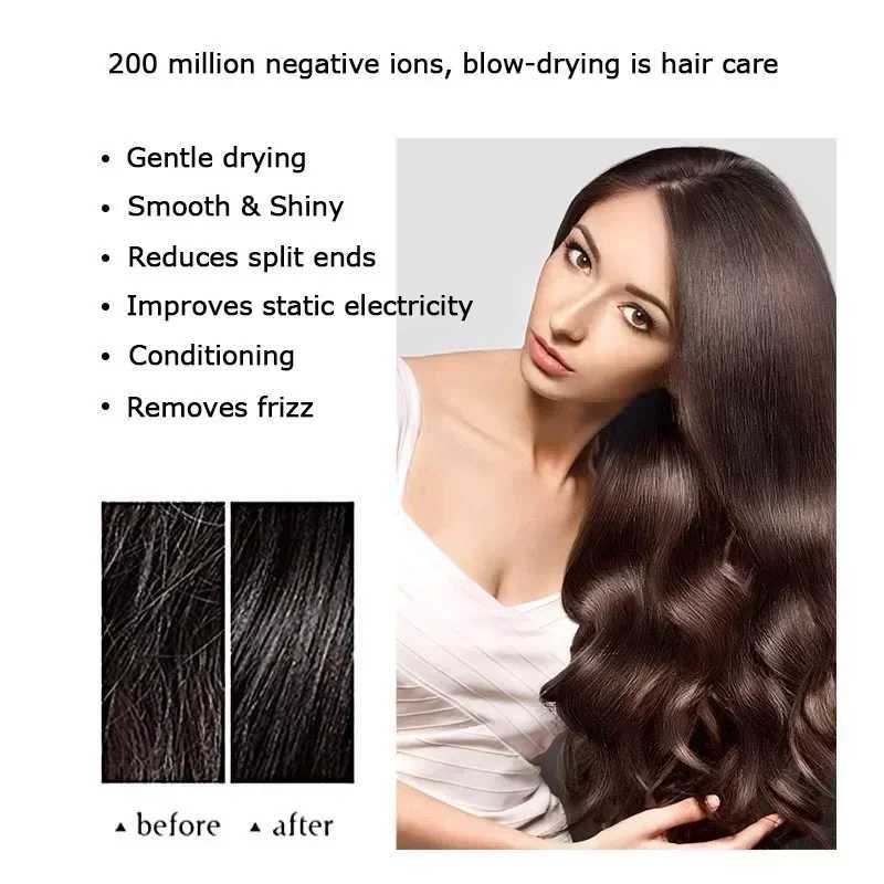 1.8m Leafless Hair Dryer Mute Negative Lon Hair Care Quick Dry Home Powerful Hairdryer Constant 200 Million Anion Blow DryerXJ241017