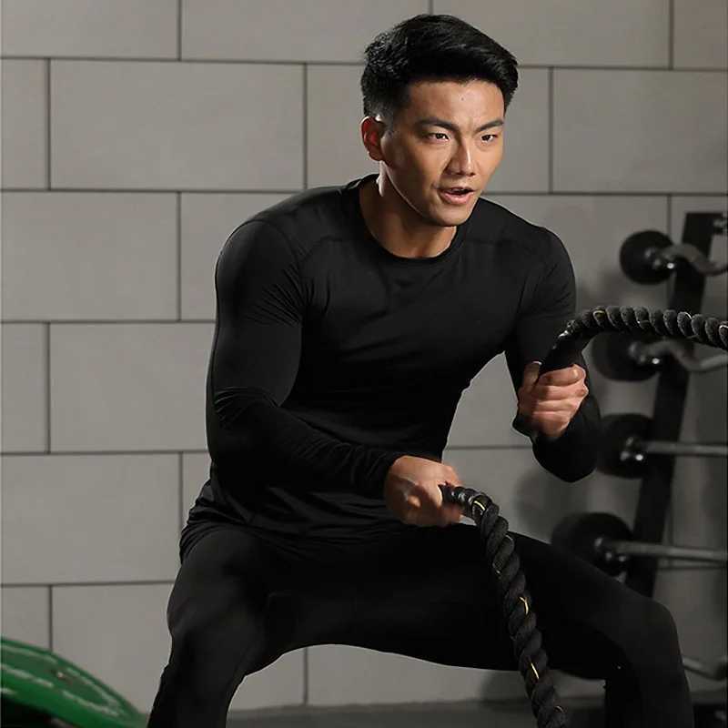 Men's Thermal Underwear Thermal Underwear Fitness Compression T Shirt Running Jogging Sportswear Workout Training Tights 2Pcs/Set Mens Tracksuit 