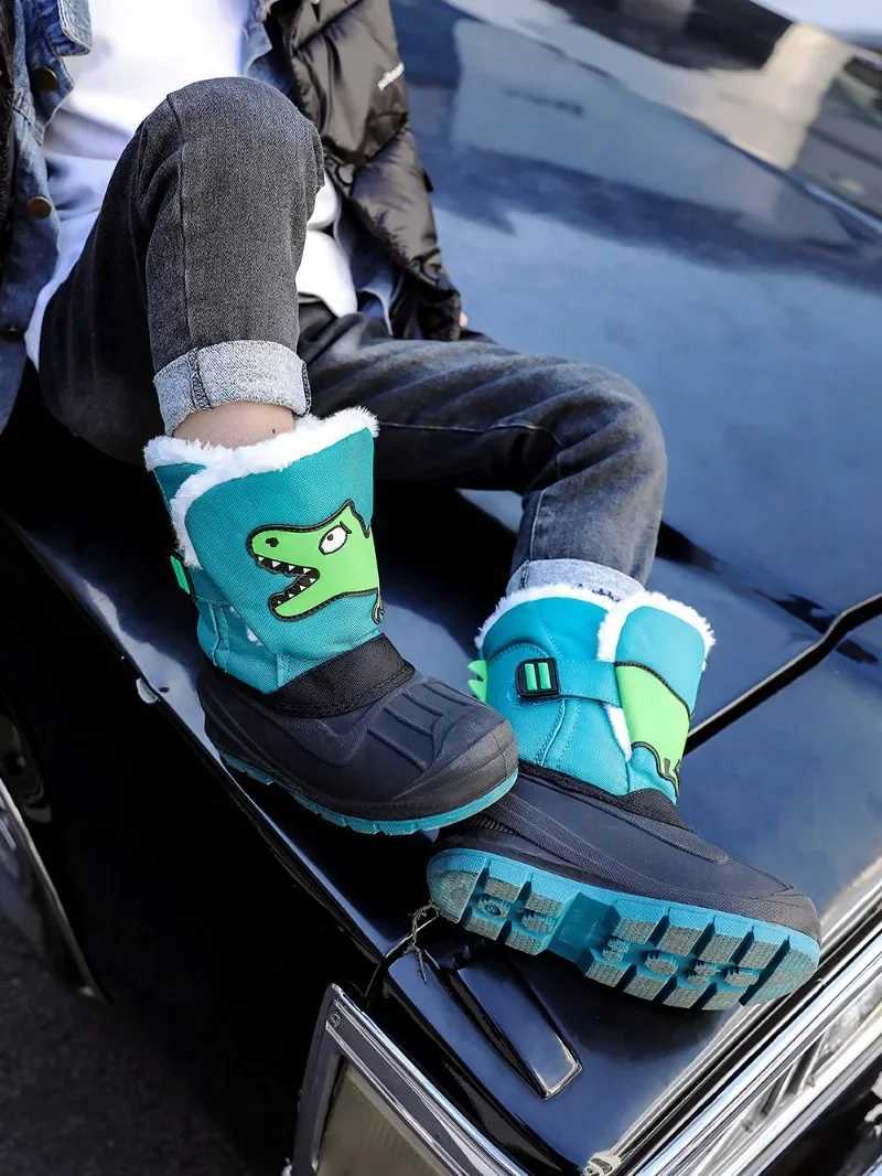 Boots Winter childrens high snow boots baby cartoon dinosaur cute boots boys waterproof and anti slip ski boots girls fashionable cotton shoes H241018