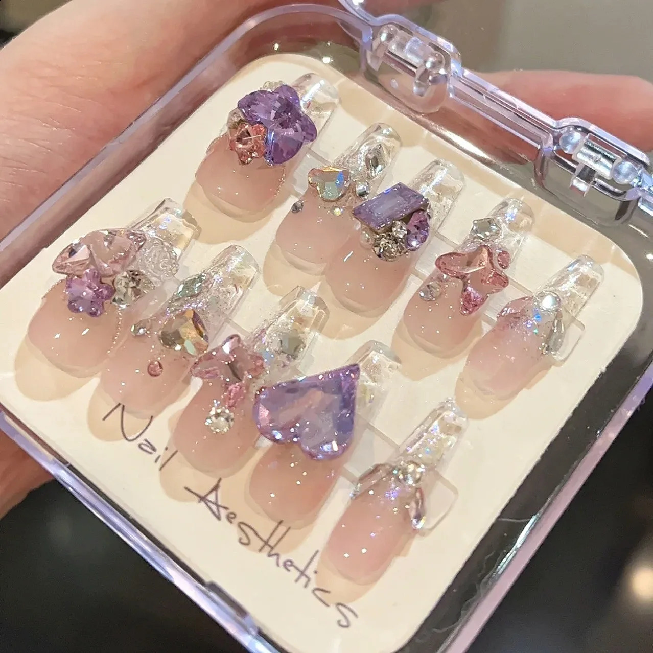 Korean Nail Handmade Manicure Wearable Nail Stickers false Nail Stickers Butterfly Glitter Diamond Nail Art 241017
