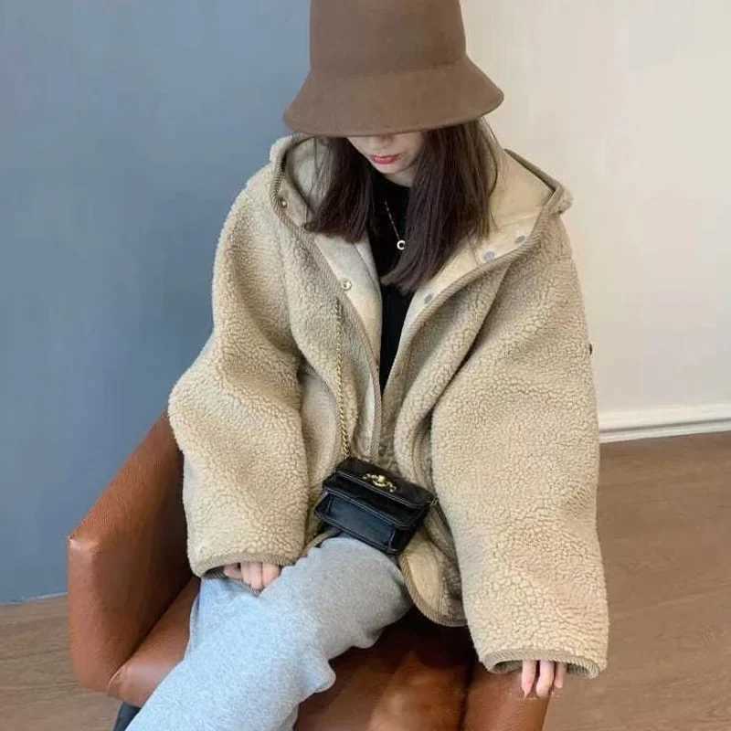 YTJHRG Womens Lamb Wool Coat Thick Warm Plush Jackets Streetwear Faux Fur 2024 New Autumn Winter Korean Fashion Female ClothingX241018