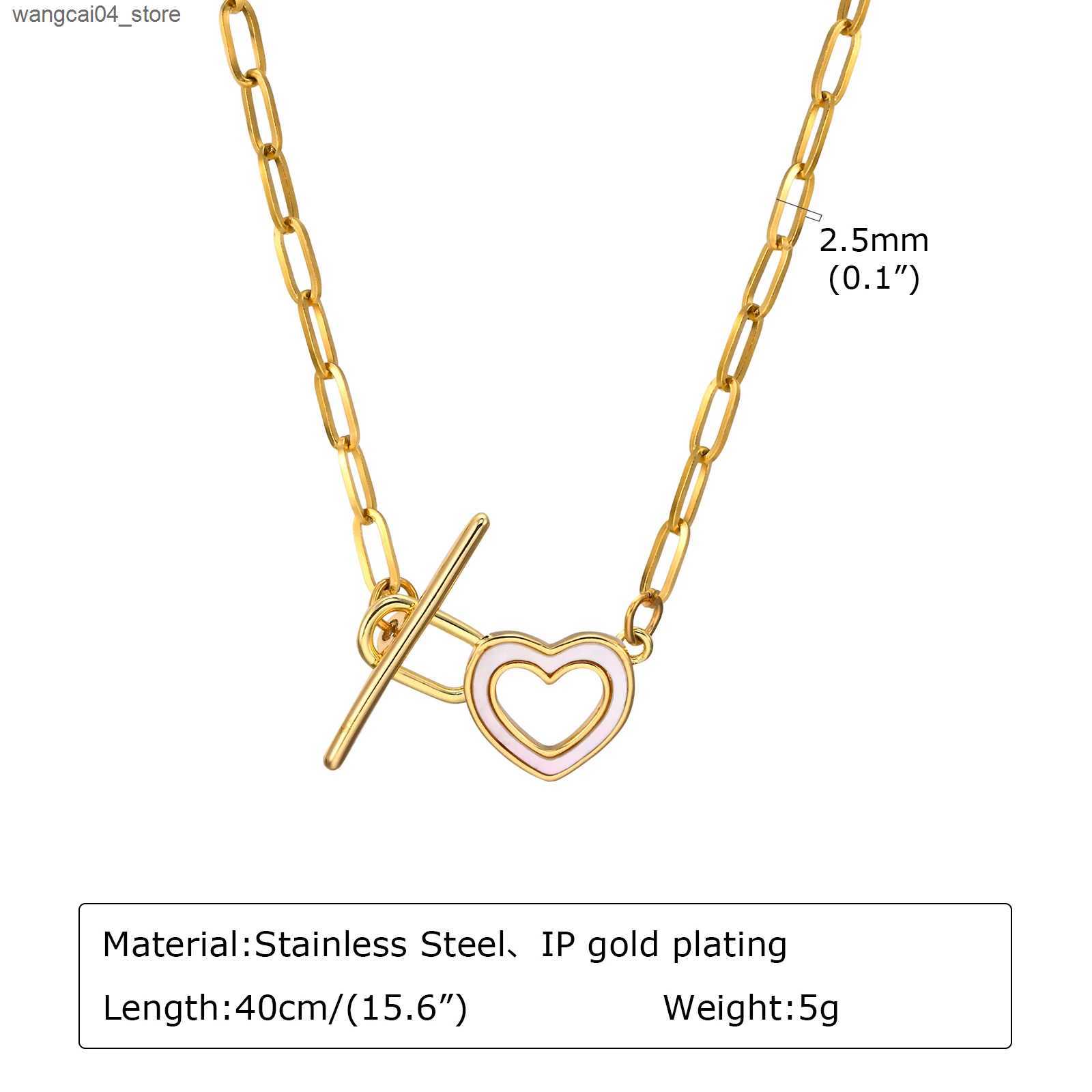 Chokers Vnox heart-shaped circular coin charm necklace womens paper clip chain necklace minimalist necklace with switch buckle L240910