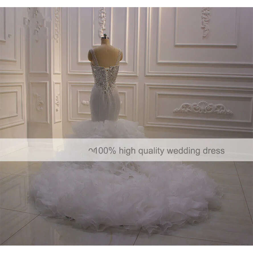 Wedding Dresses Mermaid Beading Sexy Spaghetti Neck Tiered Skirts Bridal Gowns Plus Size Robe De Soiree