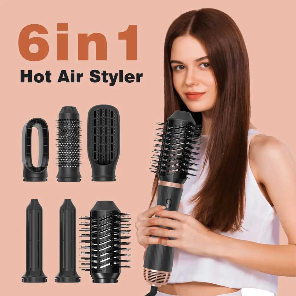 6 In 1 Hair Dryer Hot Comb Set Professional Curling Iron Hair Straightener Styling Tool Curler And Straightening Heating BrushXJ241017