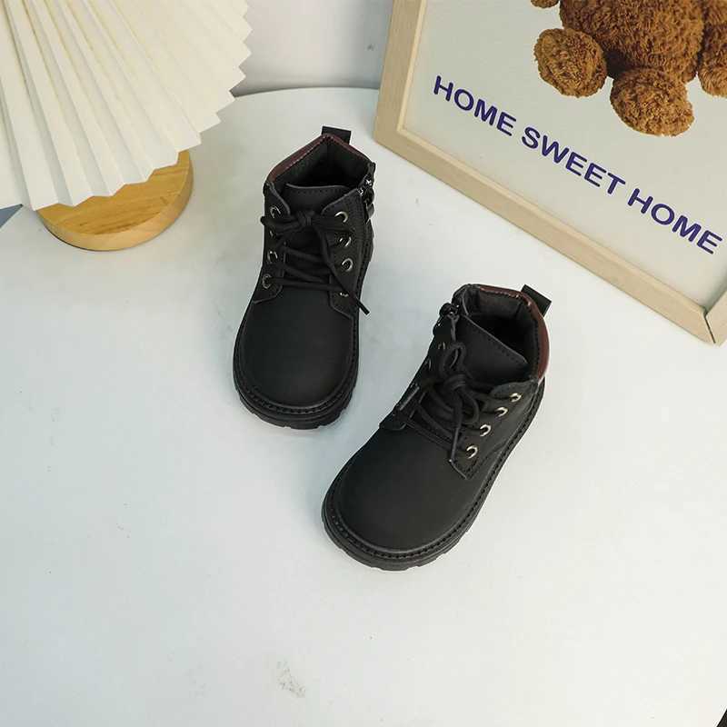 Boots Childrens Autumn Boots 2024 New Boys Leather Boots Fashion Non-slip Kids Causal Girls School Ankle Boots Comfortable Versatile H241018