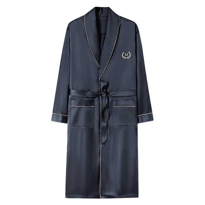 Solid Long Robe Men Autumn Long Sleeve Silk Satin Bathrobe Male V-neck Sexy Dressing Gown Mens Homewear Spring Spas Bath RobeXJ241018
