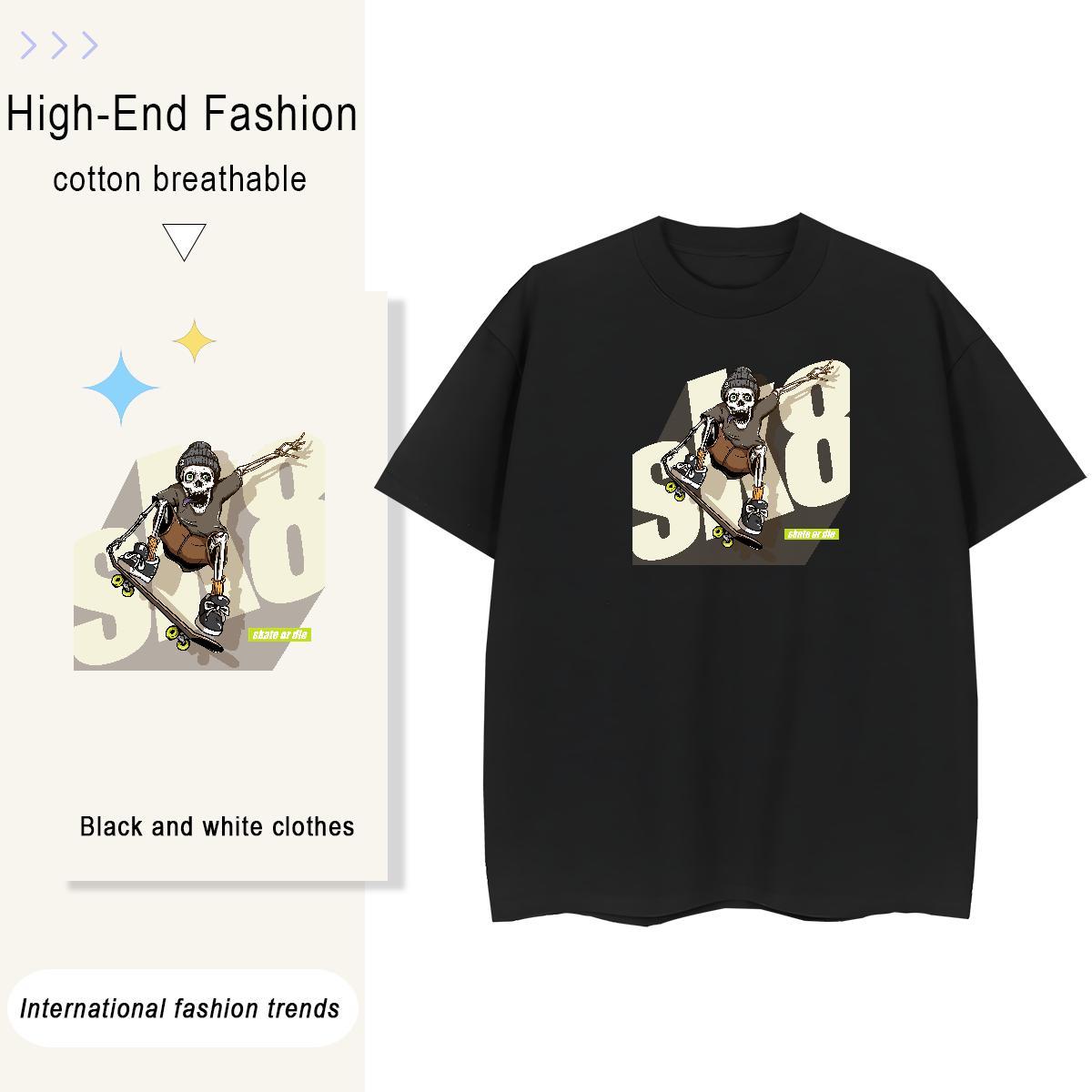 New T-Shirts 230g Pure Cotton Round Neck Short Sleeve Casual Sport skull Women Tees 5A Anime Tees Shirts