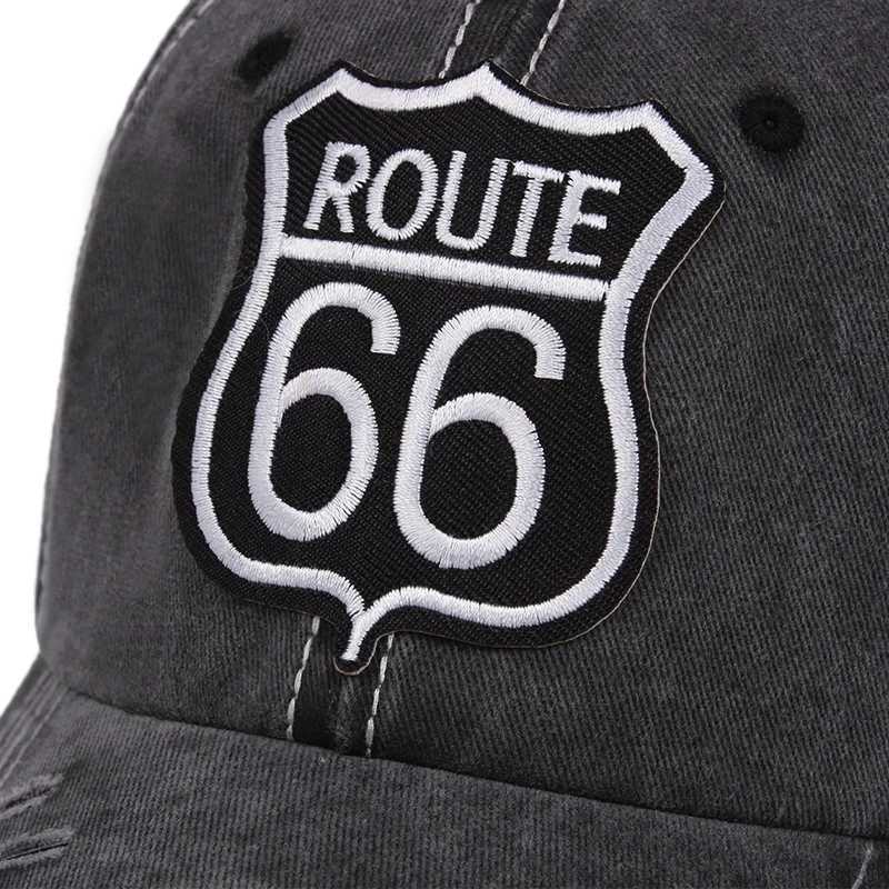 Trends Route 66 Embroidery Retro Washed Ladies Hat Unisex Sun Hat Baseball Cap For Men Adjustable Denim Dad HatX241018