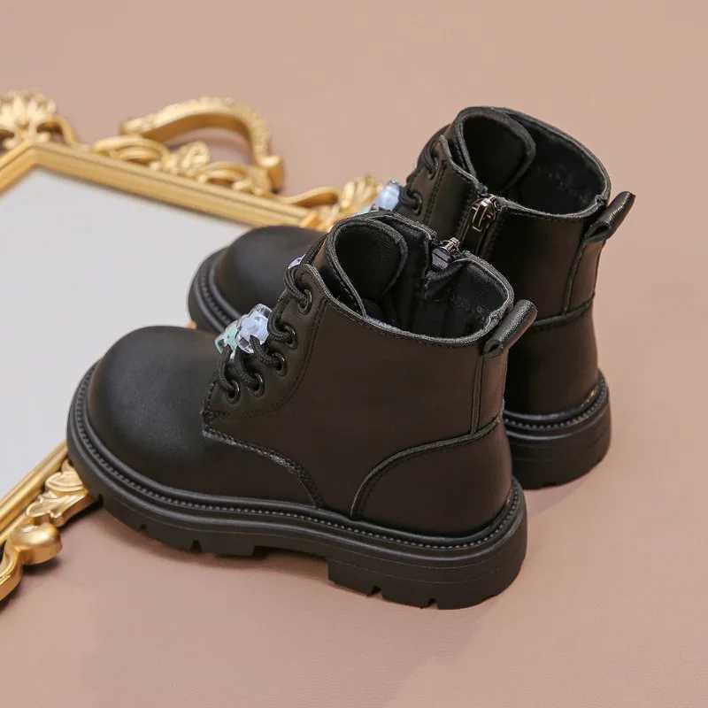 Boots Girls Ankle Boots Children Fashion Boots Zipper Kids Princess Leather Boots All Match Anti-Slippery Non-slip Size 26-37 H241018