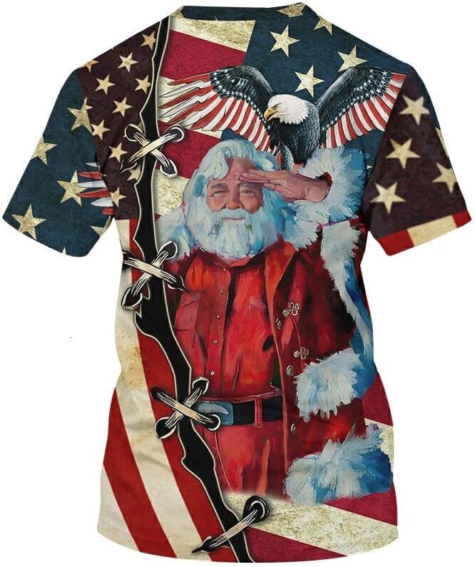 Mens T shirt Family Christmas Shirts Santa Print Patriotic Tshirts for Men American Flag Short Sleeve tee Casual tops summer clothes Fashionable and c