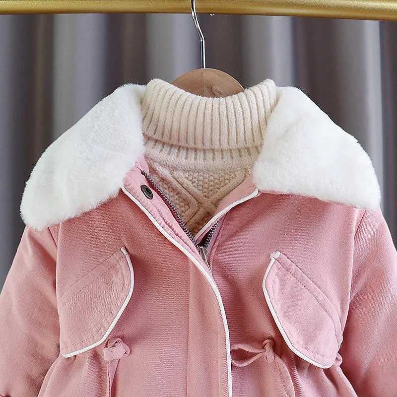 Winter Girls Jacket Fashion Collar Childrens Jacket Windproof and Warm Preschool Clothing Birthday Gift M241018