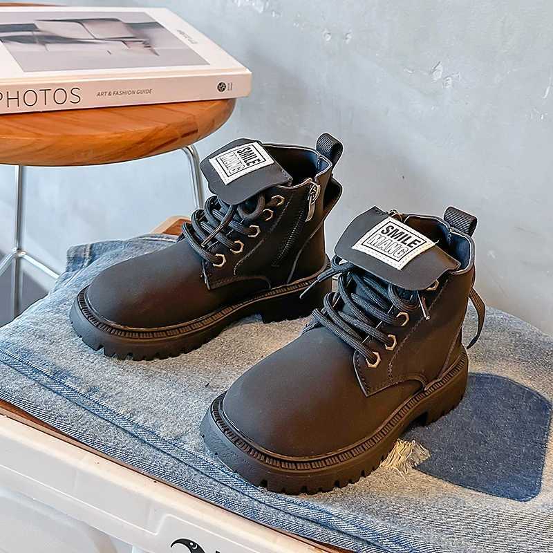 Boots Childrens Yellow Korean British Style Short Boots 2023 Spring Autumn New Fashion Kids Side Zipper Girls and Boys Boots Zipper H241018