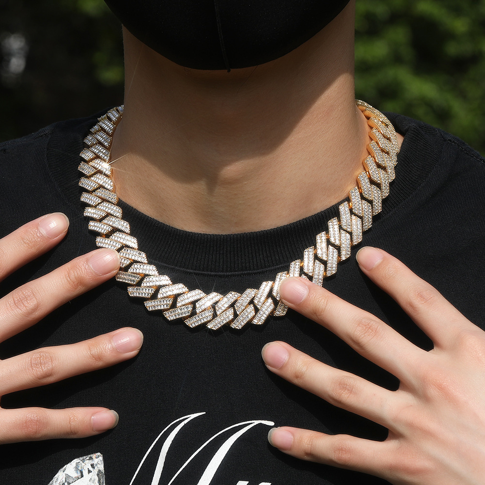 20mm Personalized Hip Hop Flip Buckle Cuban Link Necklace For Men 18k Gold Miami Curb Chains Set With Double Row Cubic Zirconia New In Trendy Brand Ne
