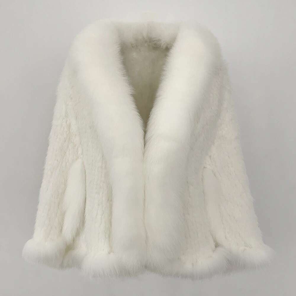 Real Coat Women Autumn Winter Shawl Fashion Knitted Genuine Mink Jacket Cape Scarf Natural Fox Fur Collar Cloak