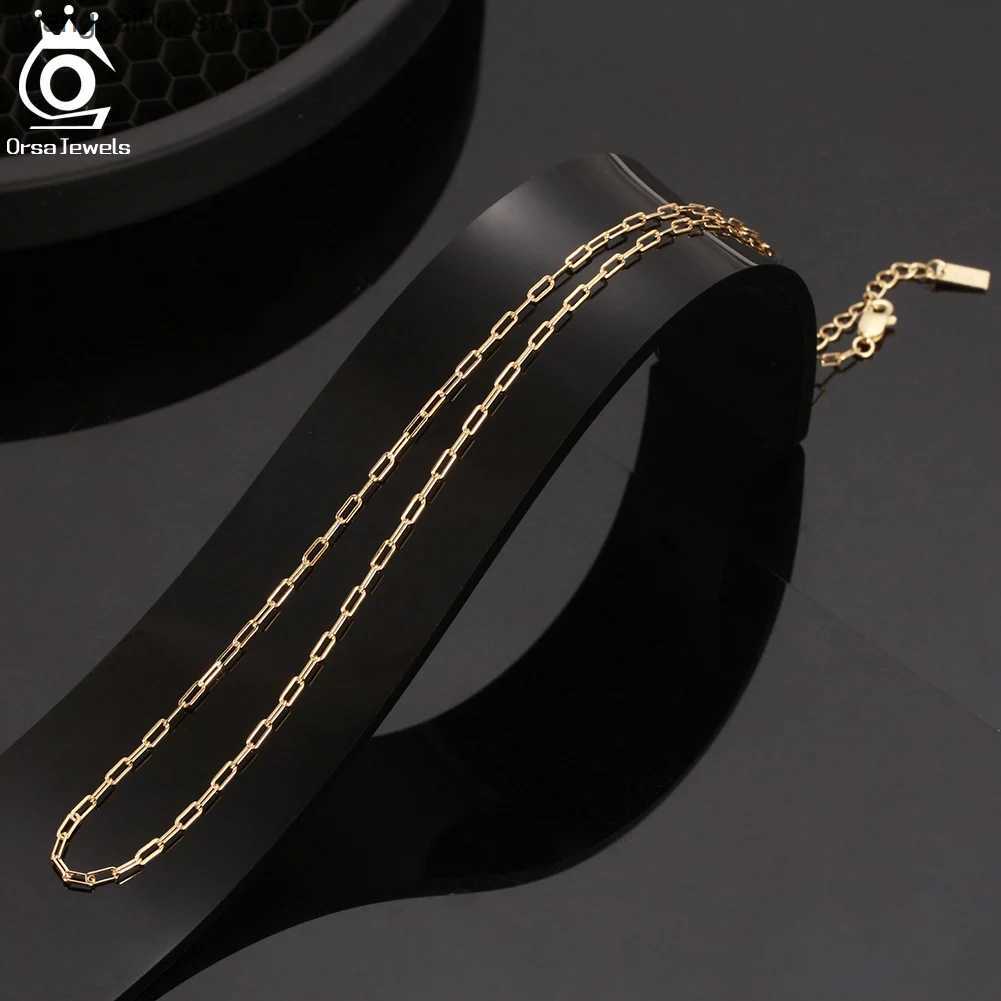 Chokers ORSA JEWELS 14K gold-plated 925 sterling silver 1.8x4.2mm paper clip chain necklace Dainty womens basic necklace chain jewelry SC64 L240910