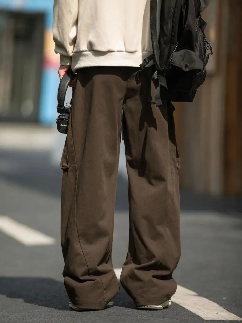Multi-pocket Workwear Casual Pants Mens Autumn Winter Straight American Retro Doing Old Pleated Stereoscopic Trousers 241010