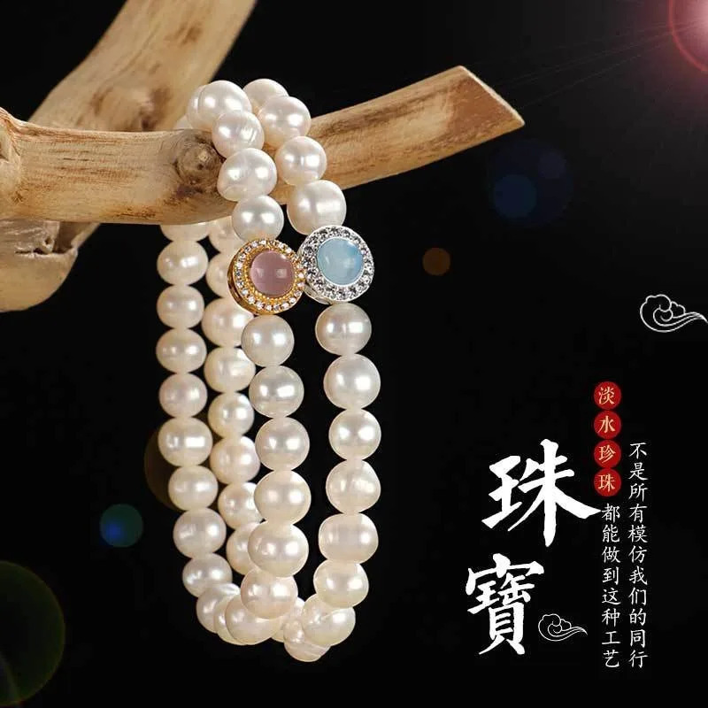 Minar Chic Natural Freshwater Pearl Pink Blue Natural Stone Aquamarine Necklace 241018