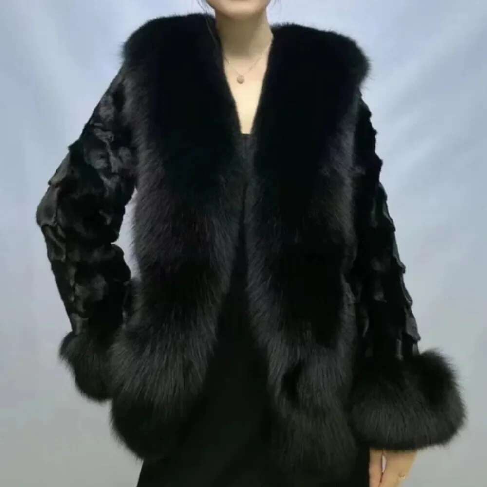 Big Collar Coat Fox Jacket 2024 Autumn Winter Women Real Mink Fur Outerwear High Quality Warm Middle Length Cardigan