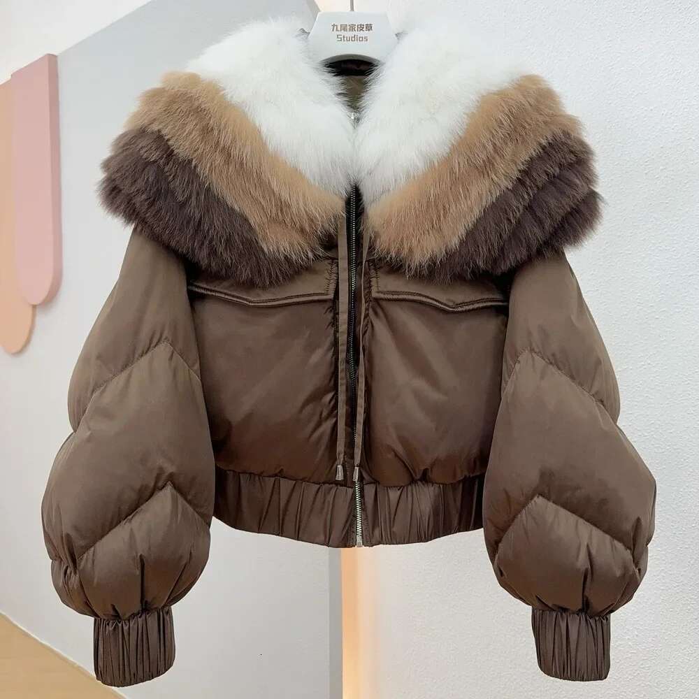 White Goose Down Real Fox Collar Coat Thick Parka Loose Natural Fur Jacket Fashion 2024 New Winter Women