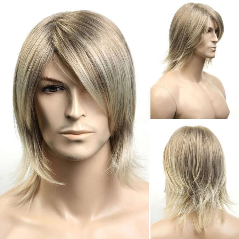 New Wig Golden Style Cosplay Anime Synthetic Men's Short Hair Headset