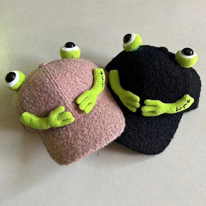 Unisex Funny Cartoon Frog Baseball Caps Men Winter Keep Warm Peaked Cap Lady Girls Fashion Lamb Fur Sun Trucker Hat GorrasX241018