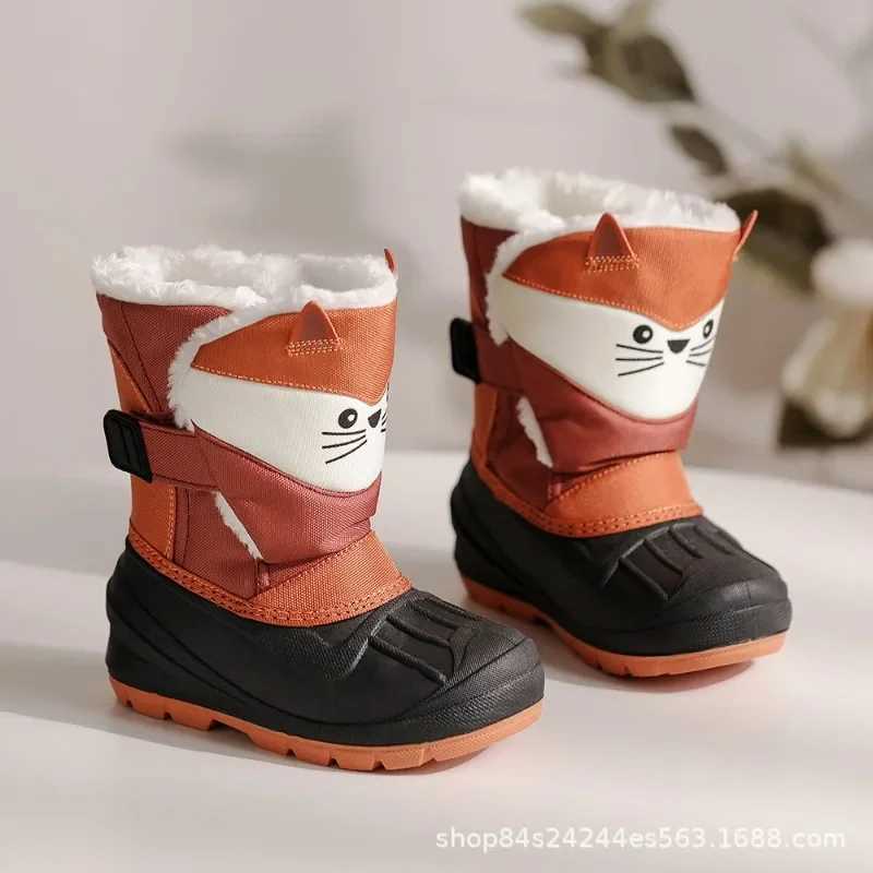 Boots Winter childrens high snow boots baby cartoon dinosaur cute boots boys waterproof and anti slip ski boots girls fashionable cotton shoes H241018