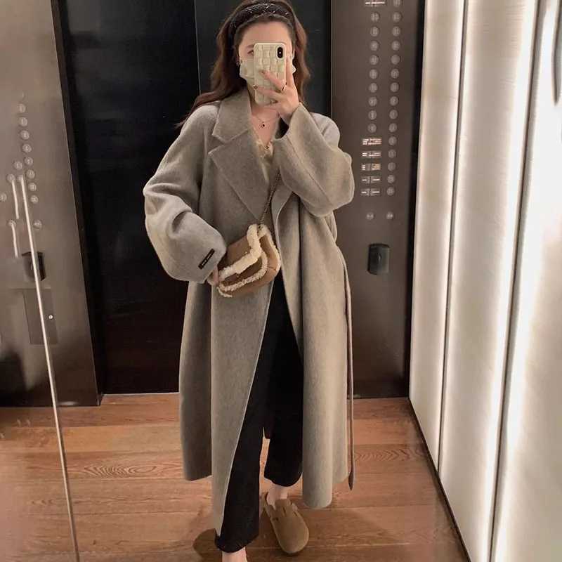 Casual Woolen Windbreakers Womens Overcoat 2024 Autumn Winter New Korean Loose Medium Long Double-sided Woolen Trenchcoat CoatX241009