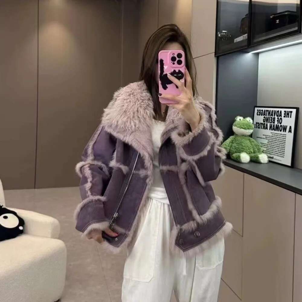 Short Style Fur 2024 Spring And Autumn Women Sheepskin Jacket Tanned Suede Fabric Natural Rabbit Ing, Fashion