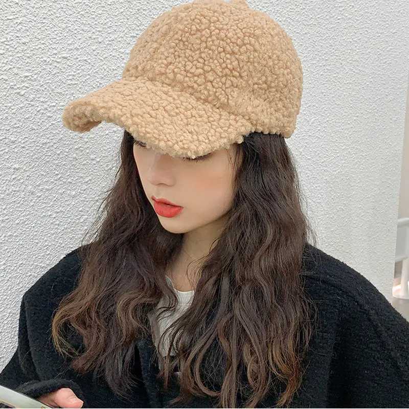 Fashion Women Winter Autumn Plush Baseball Cap Solid Color Korean Lamb Wool Hat Warm Casual Outdoor Casual CasquetteX241018