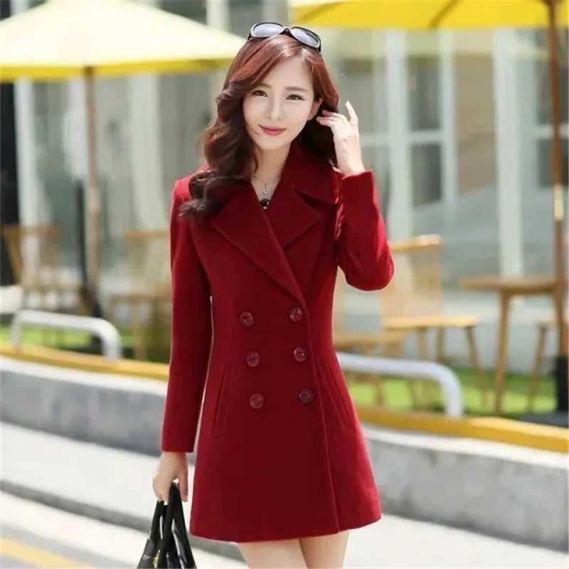 Autumn Winter New Women Mid-Length Woolen Coat Solid Color Double Breasted Slim Wool Jacket Korean Elegant Female Outerwear B214X241009