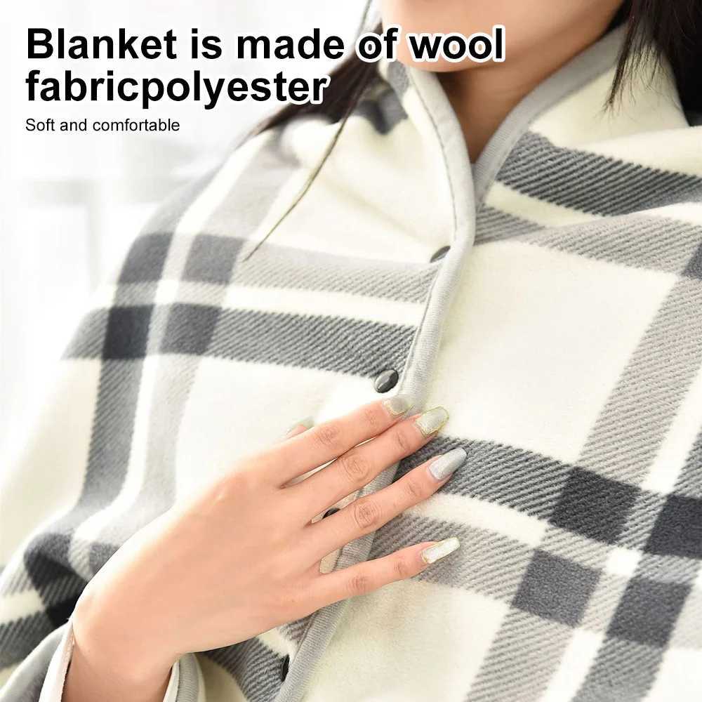 Wearable flat patterned blanket wool double-layer blanket with buttons thick multifunctional warm throw blanket in winter used for sofa bed X241018