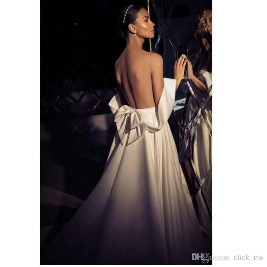 Backless E Satin A Dresses With Detachable Train Off Shoulder Front Split Vestidos De Novia Plus Size Bridal Gowns Wedding Dress