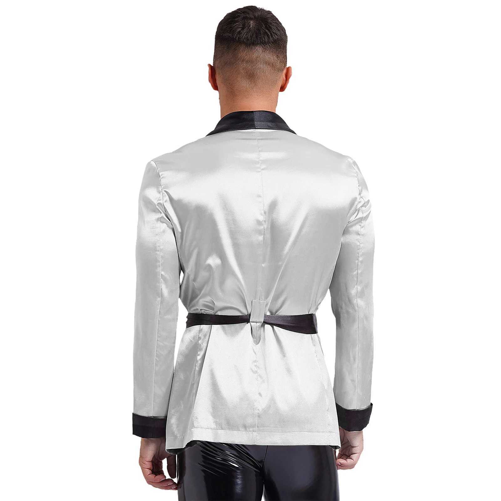 Mens Satiny Smoking Jacket Robe Nightwear Sleepwear V-Neck Short Coats House Kimono Bathrobe with Belt Gym Wear Spa Bathing SuitXJ241018