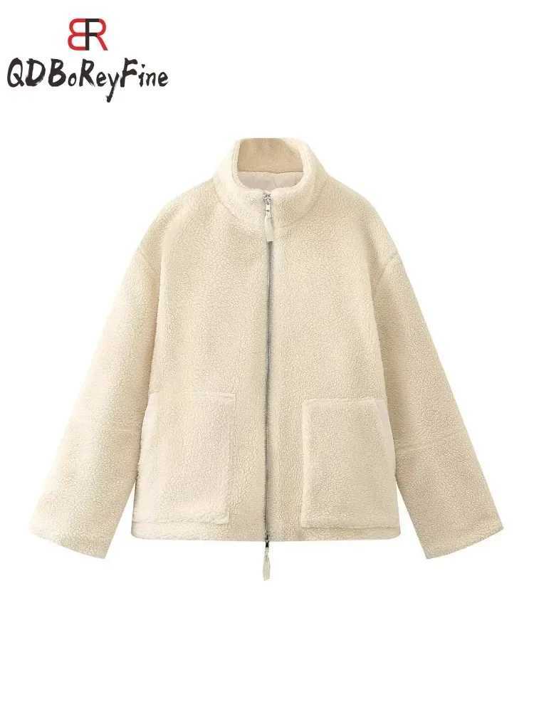 Women Winter Coat Thick Warm Lamb Wool Plush Jacket Casual Oversized Long Sleeve Tops Teddy Fleece Zipper Faux Lamb OvercoatX2410