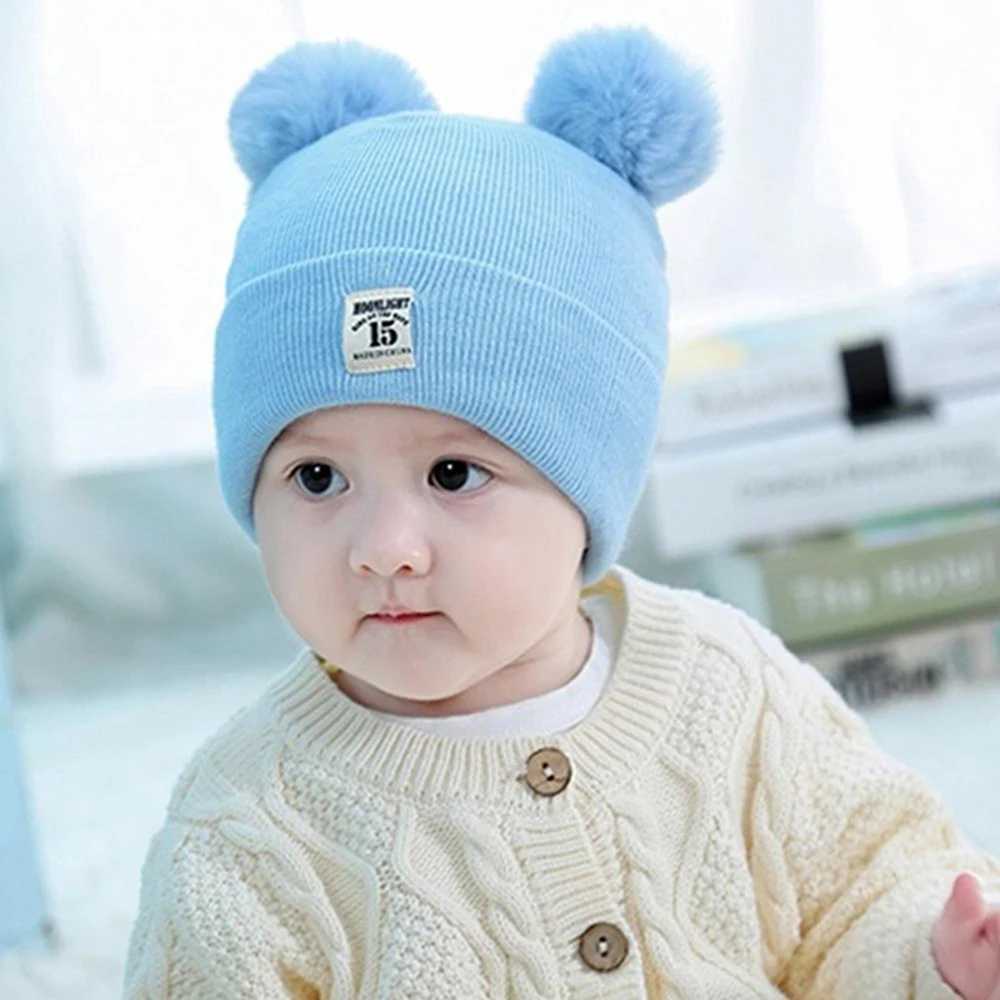 Childrens Caps Baby Wool Hat Childrens Thick Hats Warm Earmuff Winter Warm Knit Caps Infant Toddler Cap Kids Pom Hat LX241018