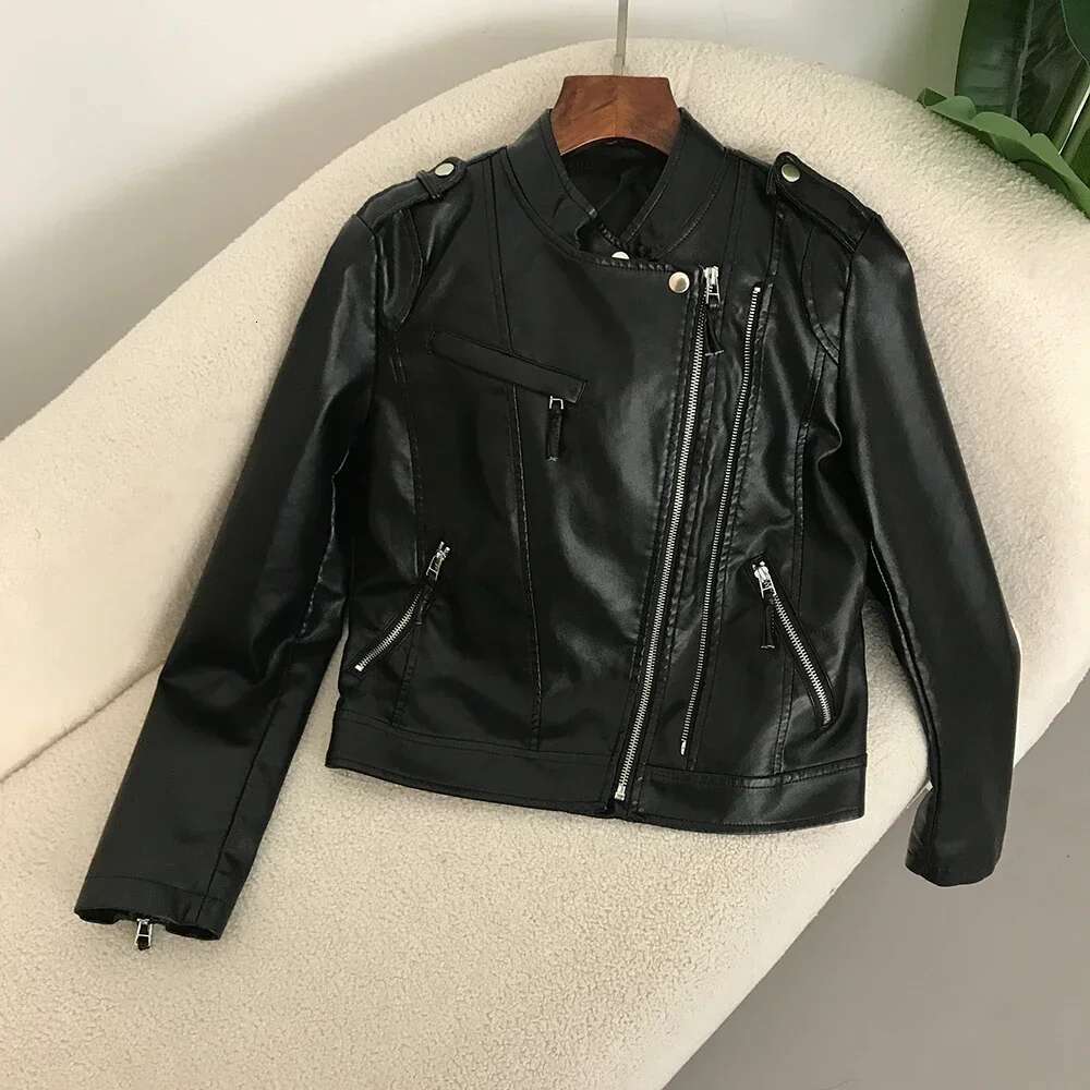 2024 Autumn New Faux Leather Coat European Ladies Style High Waist Slim Net PU Motorcycle Jacket Women Short Spring Small