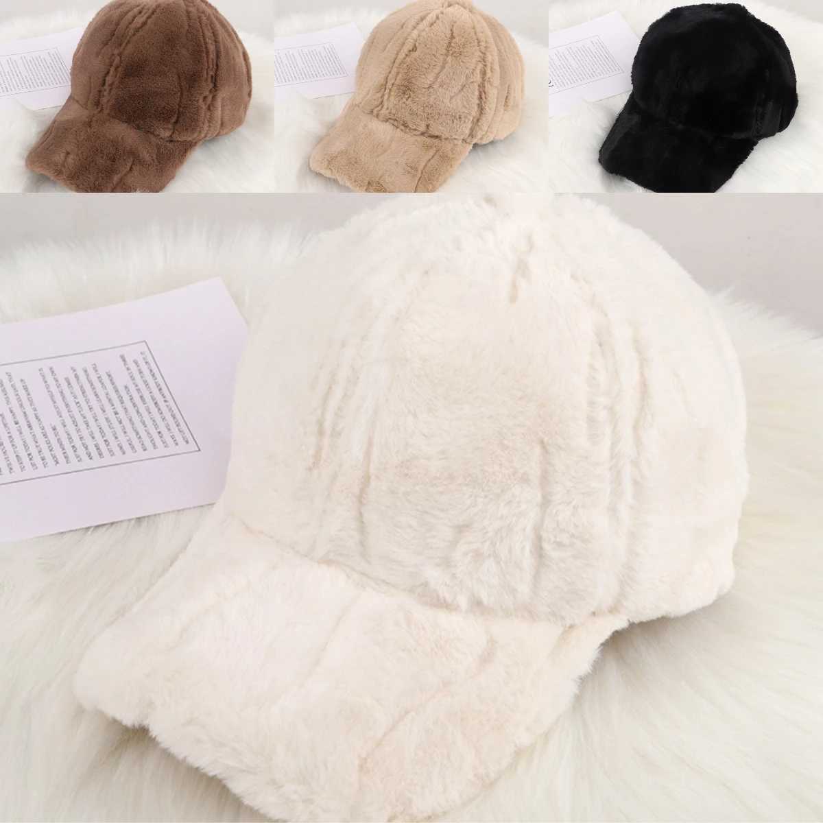 Faux Fur Solid Winter Baseball Cap Hats Women Men Thickened Hat Outdoor Sunshade Keep Warm Adjustable Gorras Casquette Dad HatX241018