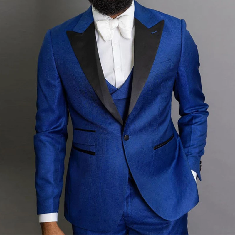 Terno Slim Fit Men Suits 2024 Custom Made Formal Groom Tuxedo for Wedding 3 Pieces Royal Blue Groomsmen Best Male Costume Jacket
