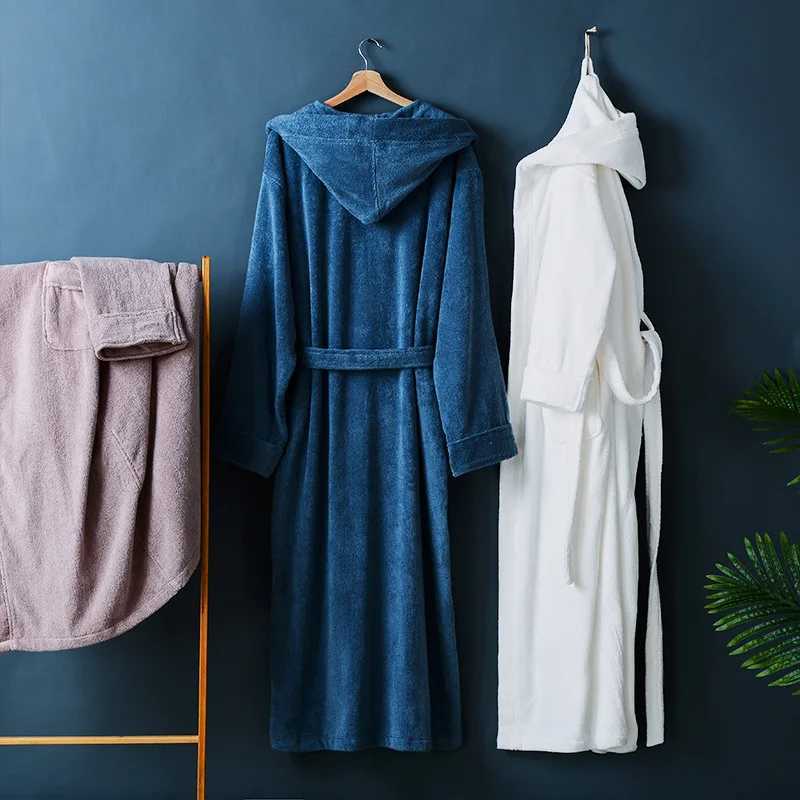 Hooded Bathrobe for Men and Women 100% Cotton Long-Sleeved Robe Absorbent Terry Fleece Thick Robe Five-star Hotel RobesXJ241018