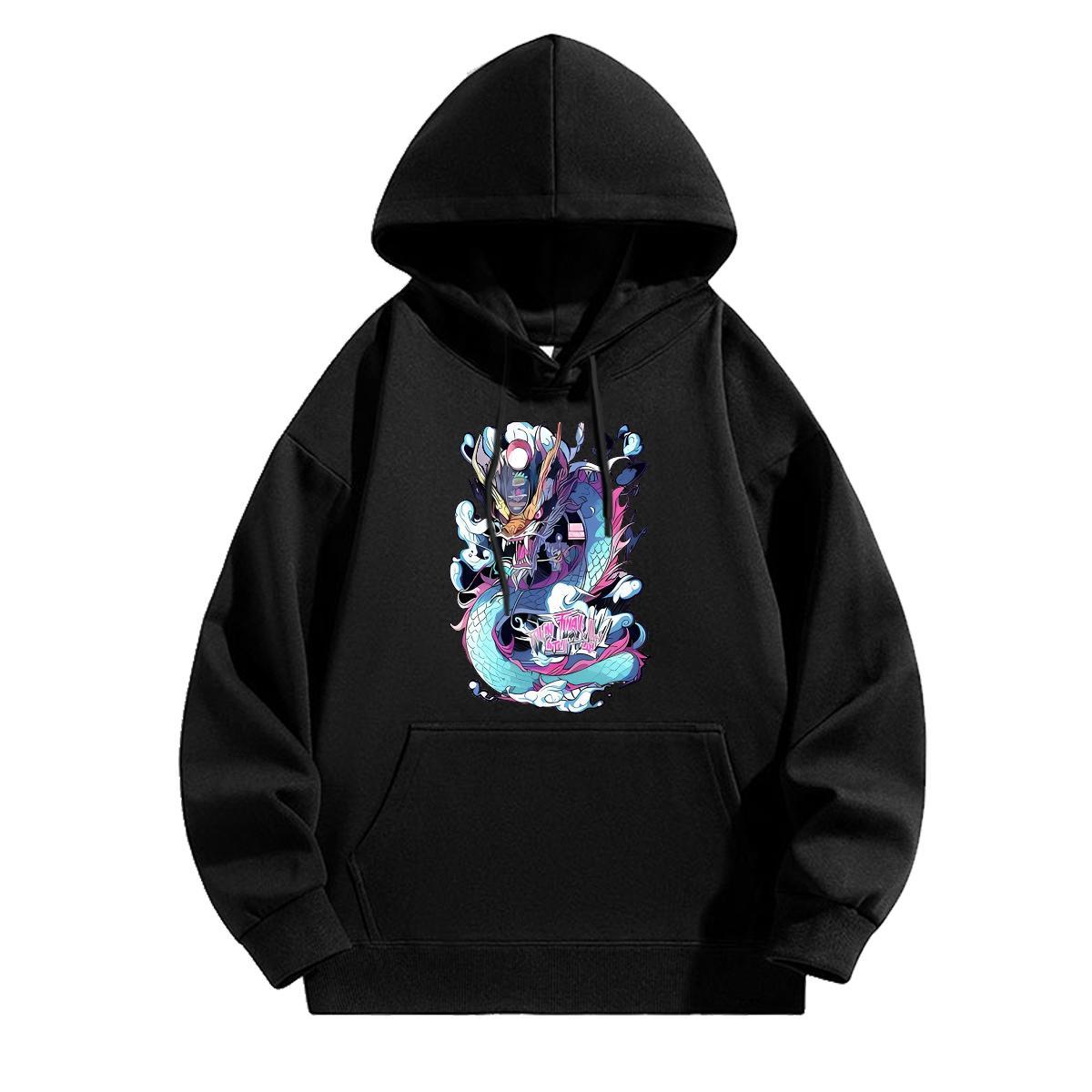 DIY Customized Men's Hooded Sweatshirt Popular Men Tops Hoodie Anime Print Pullover Hoodie Y2K Breathable Drawstring Thick Fleece