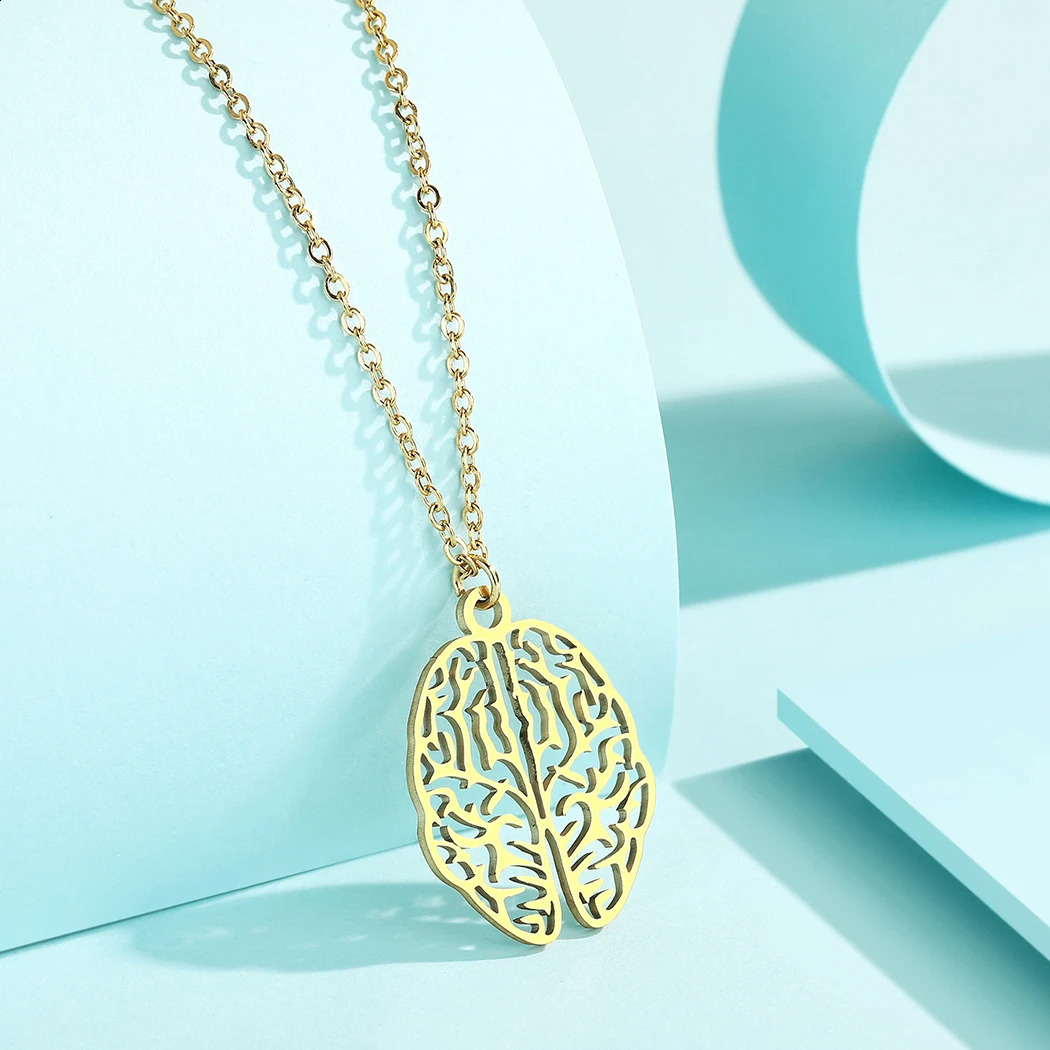 Stainless Steel Neurology Brain Pendant Necklace For Women Men Psychology Science Biology Jewelry 241010