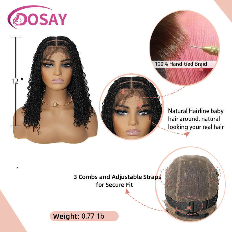Synthetic Curly Wigs Short Bob 360 Full Lace Braids Wigs 12 Inch Boho Knotless Braided Wigs Goddess Box Wig Pre-Pluck Baby Hair