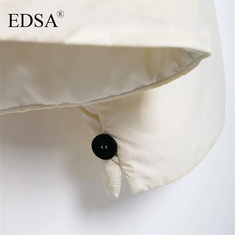 EDSA Women Crop Parkas Quilted Jacket White Black Outerwear Short Padded Removable Scarf Warm Winter 241018