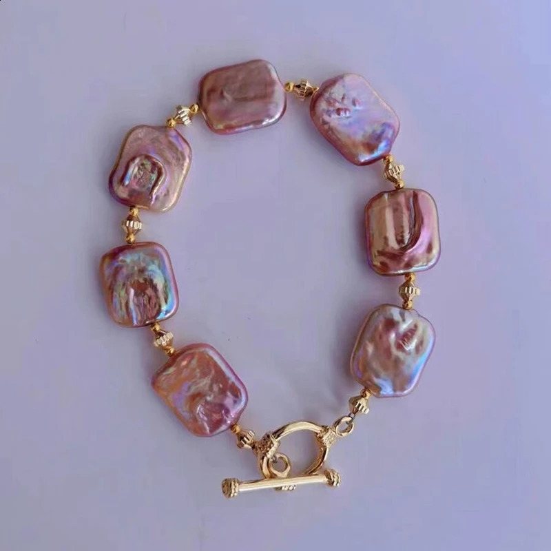 100% natural fresh water 15-20mm color pink purple Baroque sugar pearl bracelet for women with exquisite and unique OT buckle n 241017