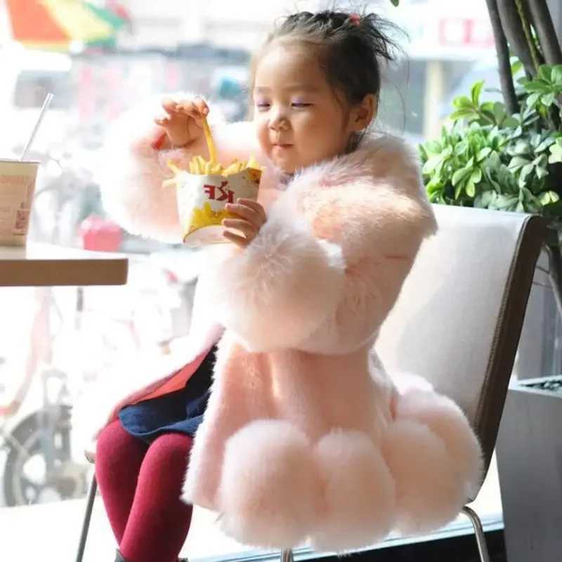 New Childrens Artificial Fur Coat for Autumn and Winter Girls Korean Imitation Mink Fox Fur Thick Warm Coat M241018