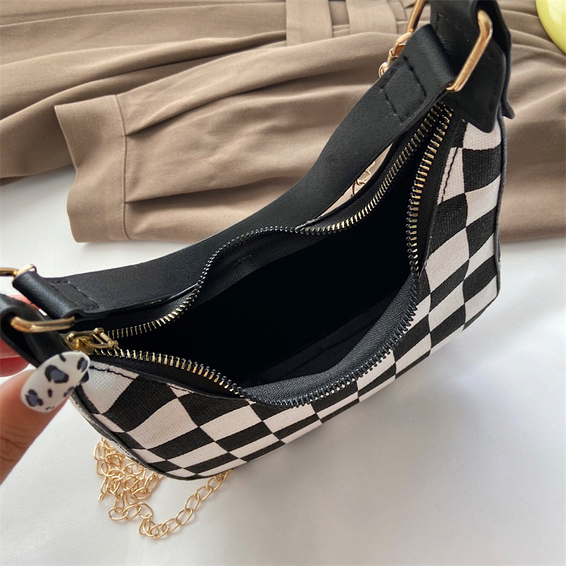 Fashion Women Fashion Bag Vintage Checkerboard Baguette Armpit Crescent Bag