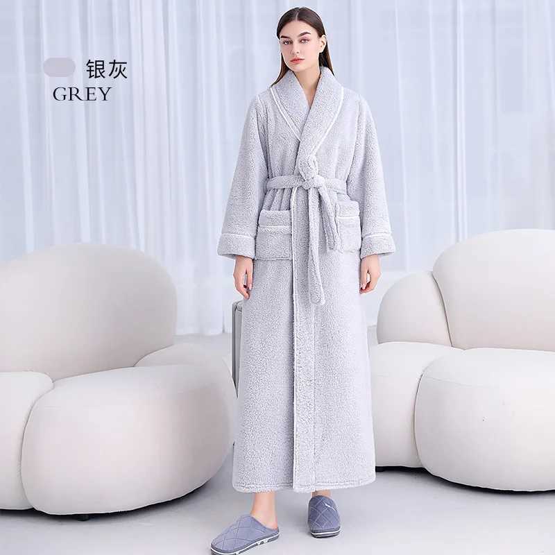 Lovers Winter Thick Warm Flannel Bathrobe Men Extra Long Kimono Bath Robe Women Soft as Silk Dressing Gown for Mens Night RobesXJ241018