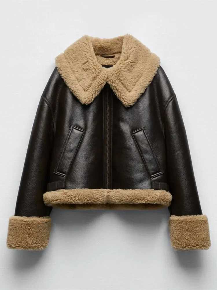 Fashion Fur Coat Women Lamb Wool Lapel Jackets Double-sided Short Women Coat Autumn And Winter Warm Cotton Jacket CoatX241018