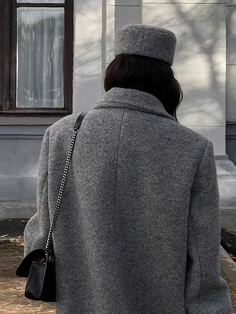 Fashion Turn Down Collar Coat Women Autumn Winter Elegant Long Sleeve Lady Long Coats Chic Pocket Female Double Breasted JacketX241009